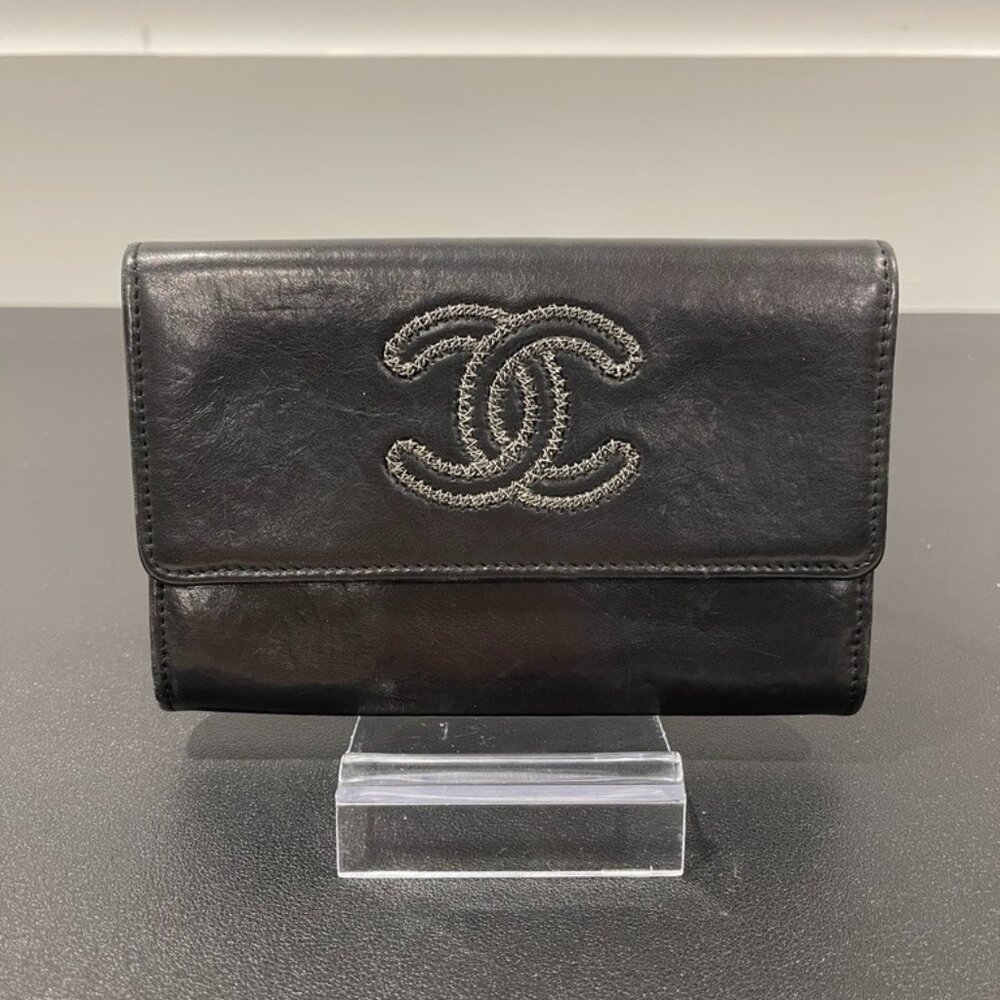 Chanel Leather Wallet with "Wired" CC Black/Silver (JB1071)